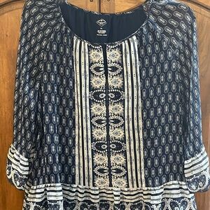 Cato Navy and Cream Patterned Blouse